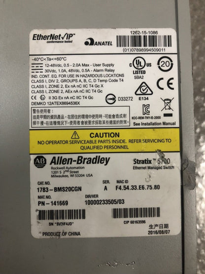 Allen Bradley 1783-BMS20CGN Ethernet Switch  Used In Good Condition