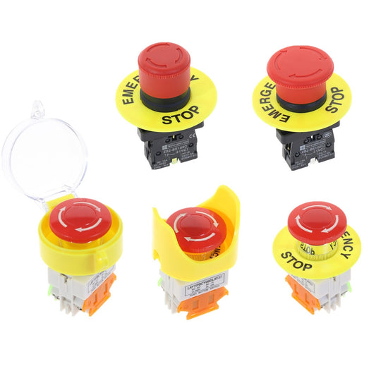 Red Mushroom Cap 1NO 1NC DPST AC 660V10A Emergency Stop Industrial Plastic Push Button Switch